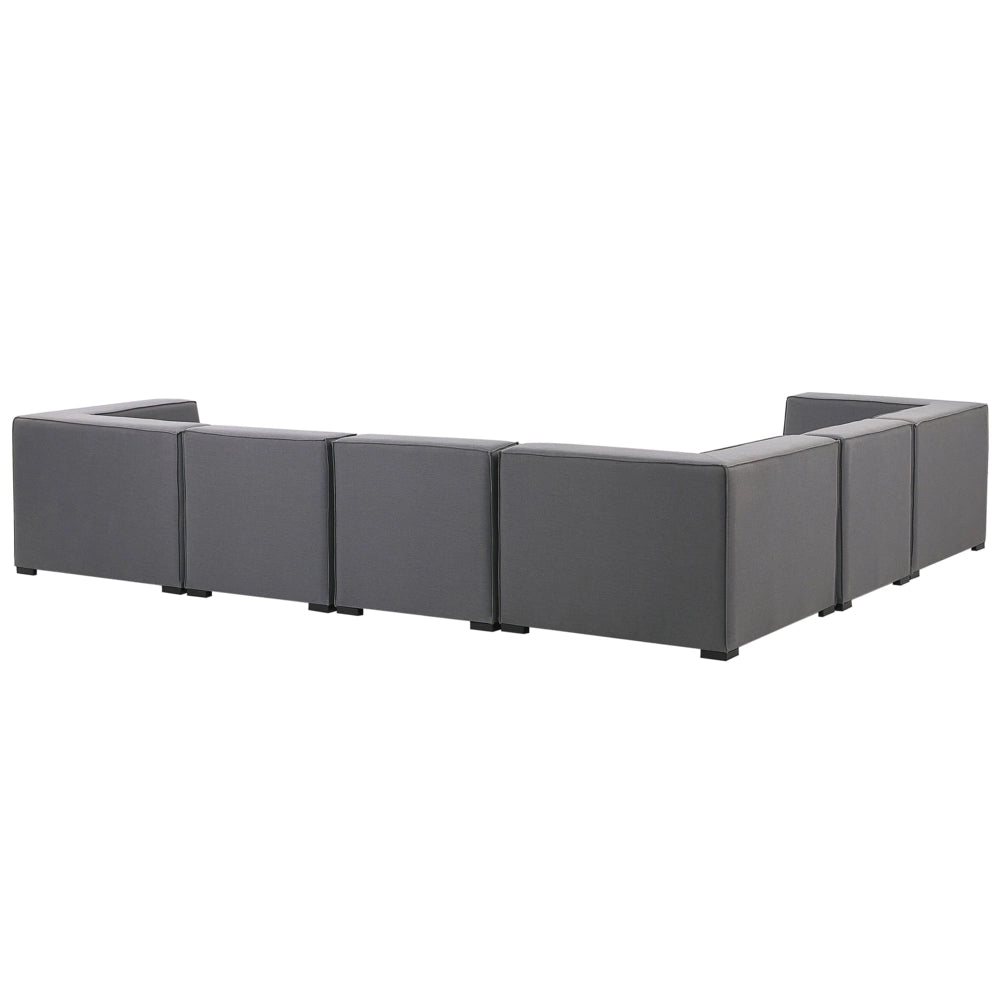 Set divano ad angolo per interni ed esterni con rivestimento in tessuto grigio a 7 posti con divano da giardino ottomana destro