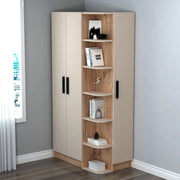 Armadio Camera da Letto Cusago, Guardaroba 3 Ante 10 Ripiani, 90x50 cm Beige