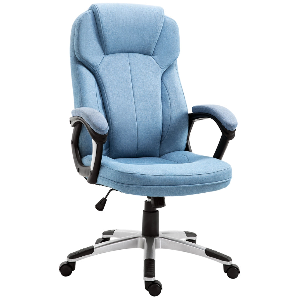 Sedia da ufficio ergonomica con schienale alto, funzione oscillante e altezza regolabile in schiuma azzurro chiaro
