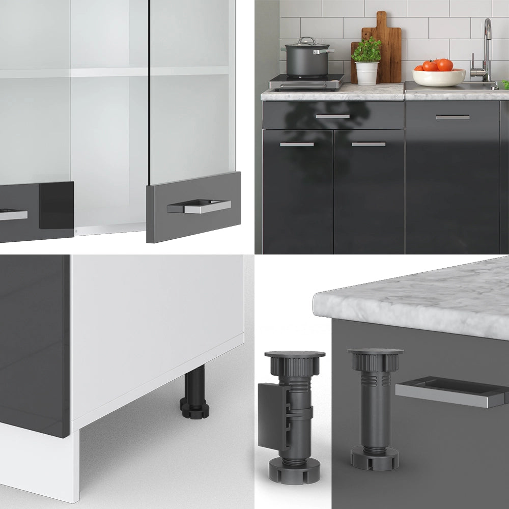 Vicco Cucina monoblocco Antracite lucido/bianco 140 cm , PL Marmo