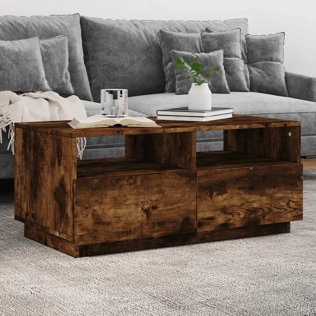 Tavolino da salotto | Tavolino da caff¨¨ | Tavolino da Soggiorno con Luci LED Rovere Fumo 90x49x40 cm