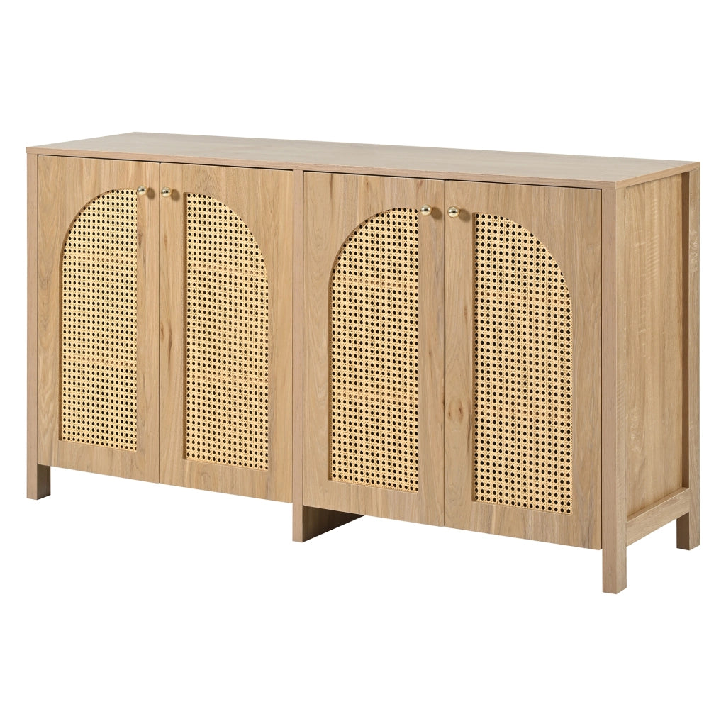 Credenza Moderna con Ante in Rattan e Maniglie in Metallo ¨C MINIMAL ¨C Legno Naturale