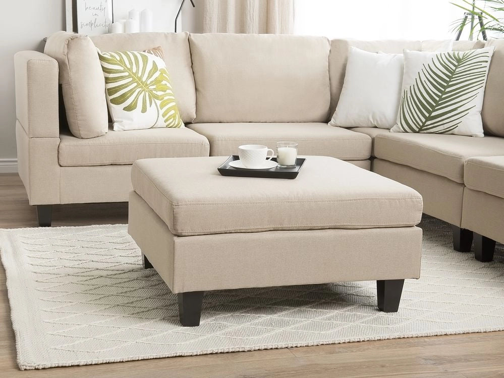 Pouf Poggiapiedi Tessuto Beige Imbottito Quadrato Minimalista Moderno