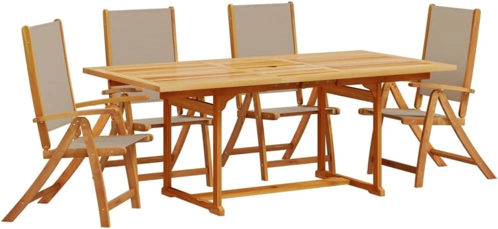 Set da pranzo da giardino 5 pezzi in legno massello di acacia e textilene, set tavolo e sedie da giardino, tavolo terrazza esterna e sedie, set terrazza, mobili da giardino esterno - 3279316