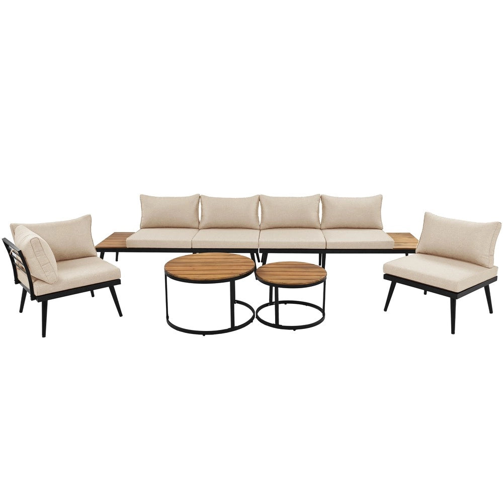 Set Divano da Giardino 6 Pezzi per 5-6 Posti ¨C Xylo ¨C Polyrattan, Tavolo, Esterno