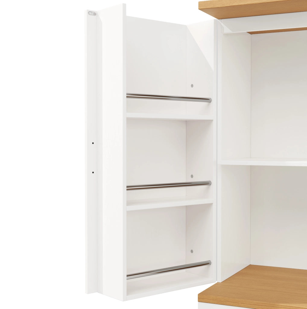 Credenza alta 80x40x180 cm con ripiani aperti e cassetti in MDF bianco