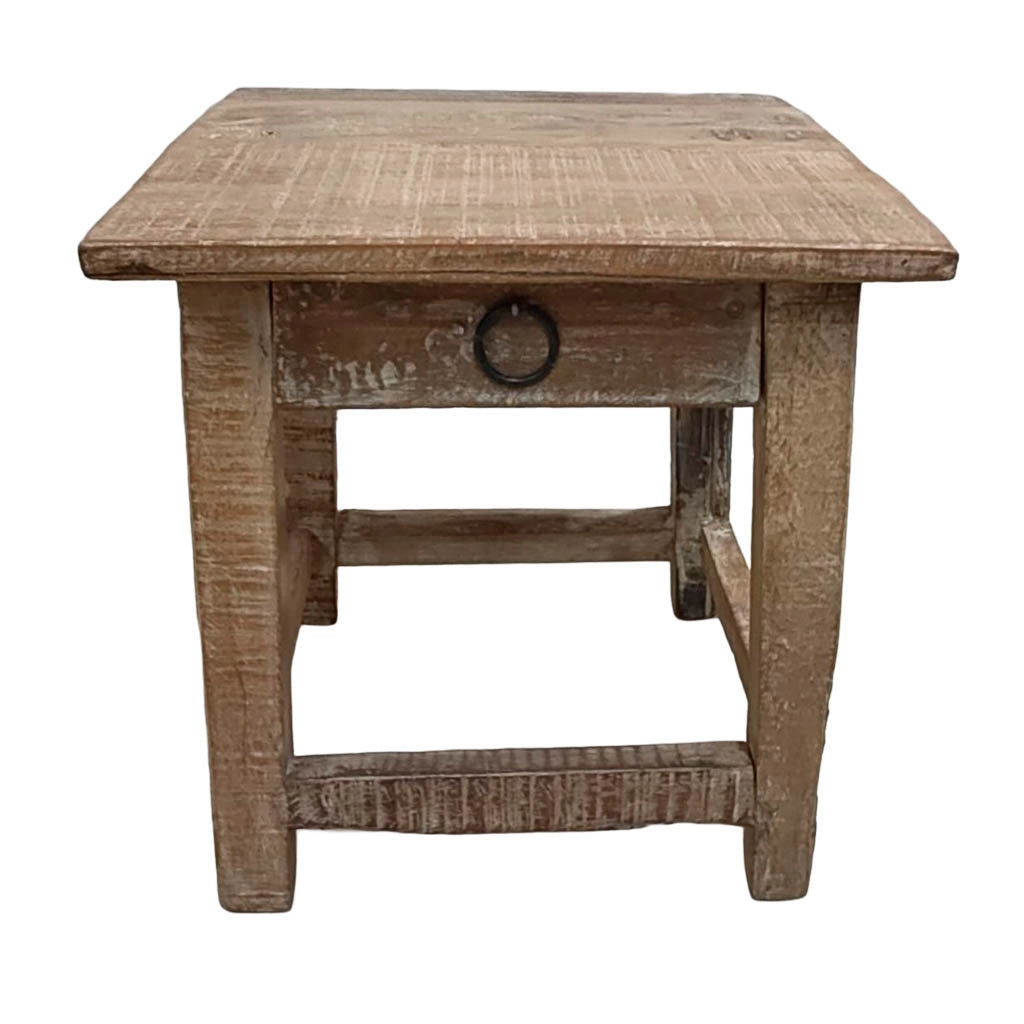 Sgabello con cassetto in legno con finitura artigianale marrone 25x25x29 h cm