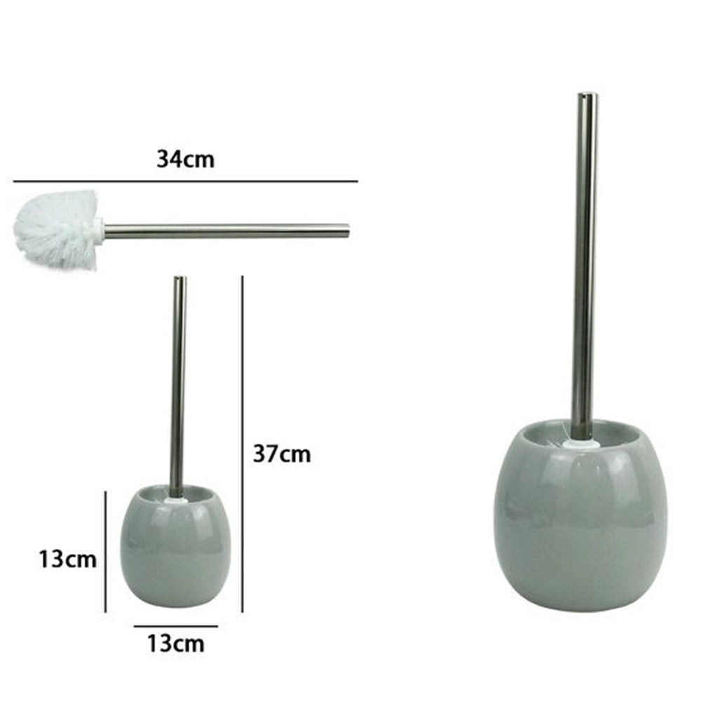 Trade Shop - Portascopino In Ceramica Grigio Con Scopino Moderno Accessori Arredo Bagno 79255 -