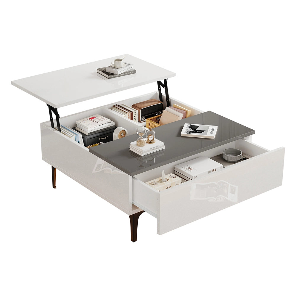 Tavolino-Xylo-70x70x35cm bianco regolabile LED cassetti