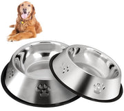 Due secchi di cibo per cani in acciaio inossidabile, secchi con fondo antiscivolo per cani e gatti, cani di taglia media e grande (26 cm)