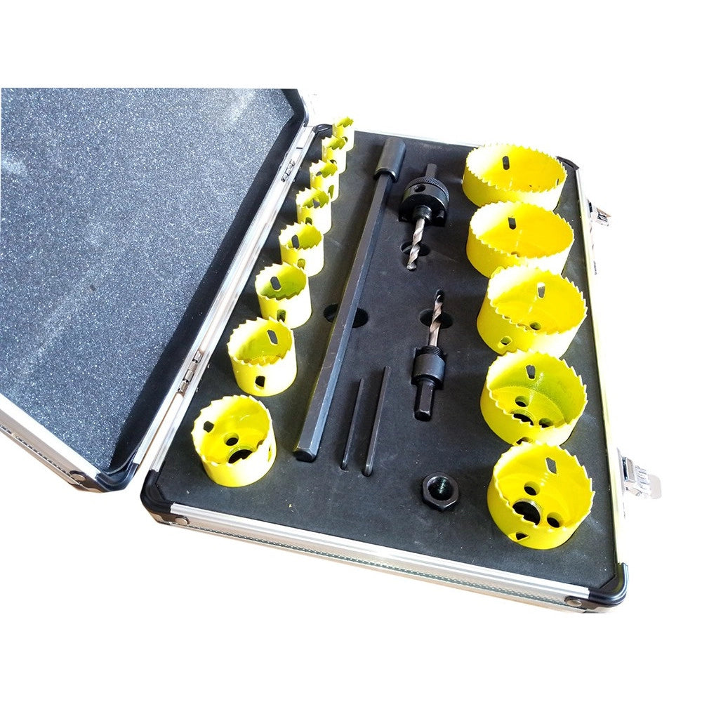 Trade Shop - Set 19 Pz Frese A Tazza Bi Metal Per Trapano 2 Attacchi 13 Frese Prolunga -