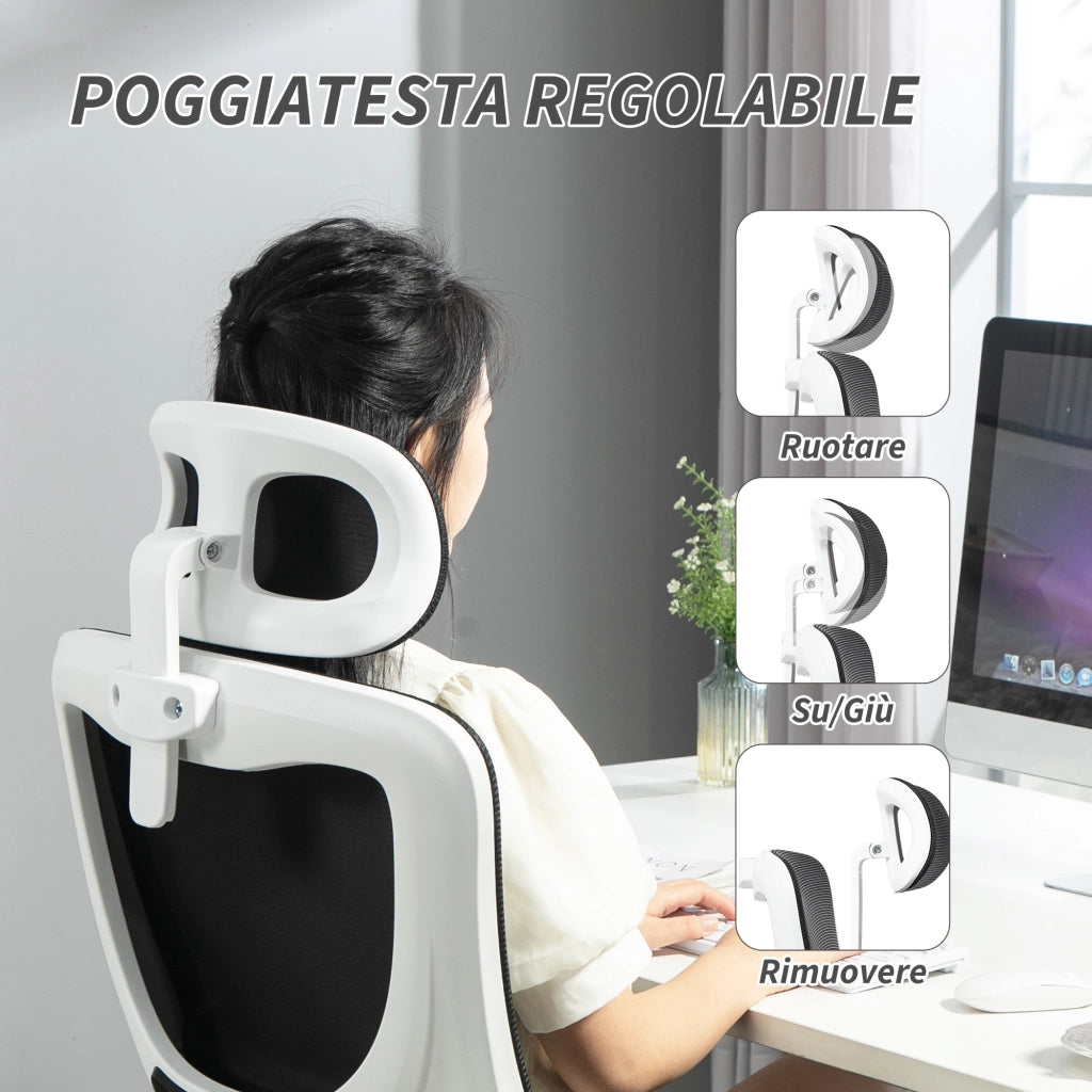 Sedia da Ufficio Regolabile Reclinabile con Schienale Rete ¨C Minimal ¨C Nero 60x59x114-122 cm