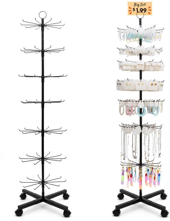 Display standaard 7 pannelli per esposizione articoli vari, armband, gioielli, calze, cappelli, eventi e negozi, trasportabile e regolabile - Nero