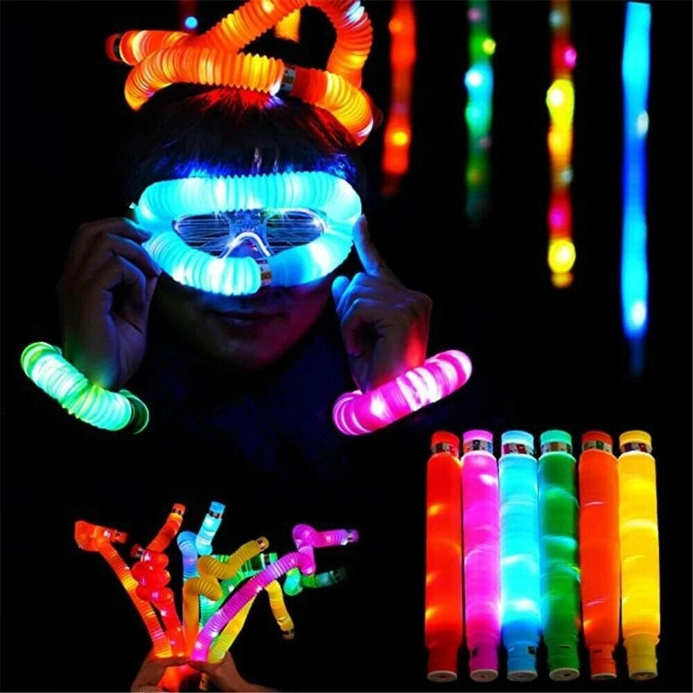 Trade Shop - Tubo Luminoso A Led Pop Antistress Giocattolo Sensoriale Per Bambini Stretch -      -4 Pezzi -