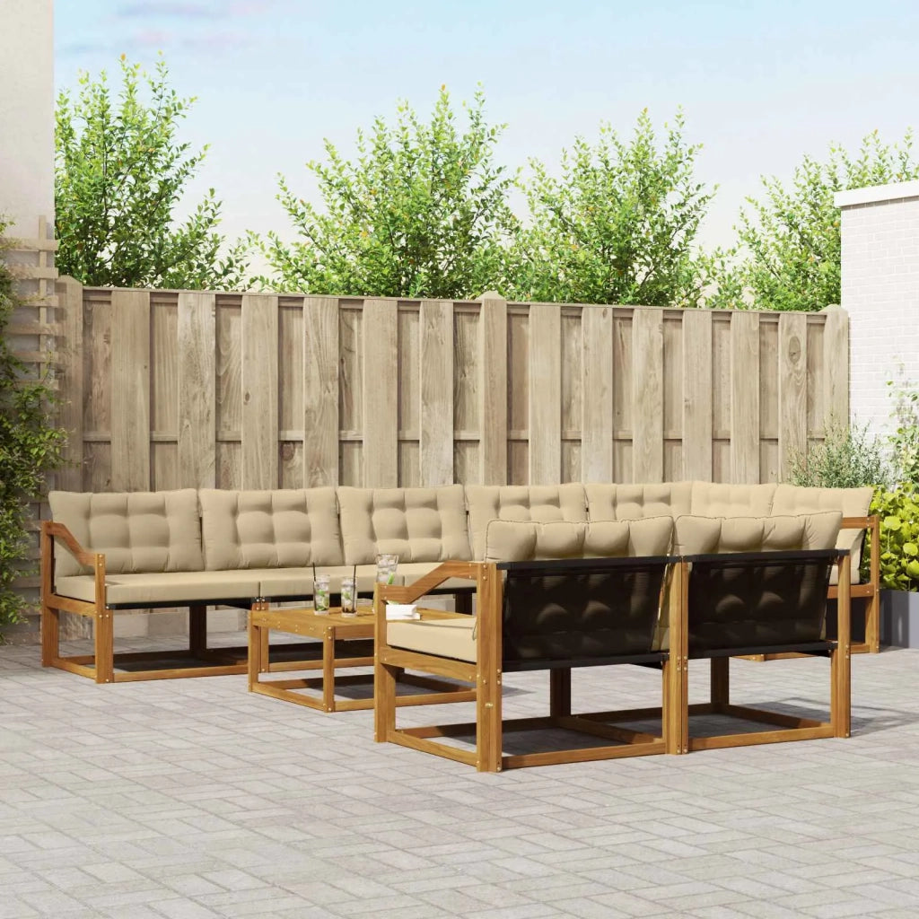 Set di divani da esterno con cuscino 9 pcs Naturale e Beige
