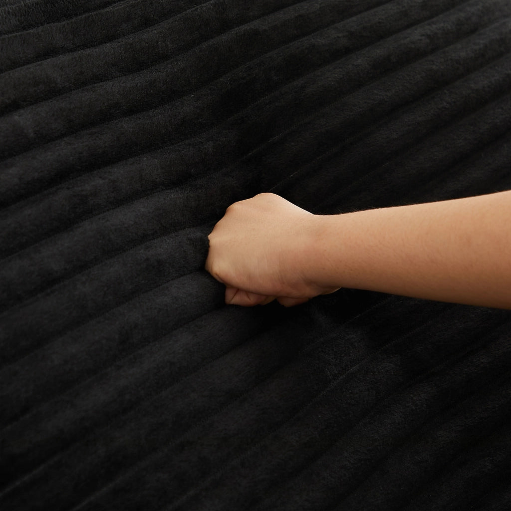 Divano modulare in tessuto corduroy nero, 211,5 cm, con schienali e braccioli regolabili