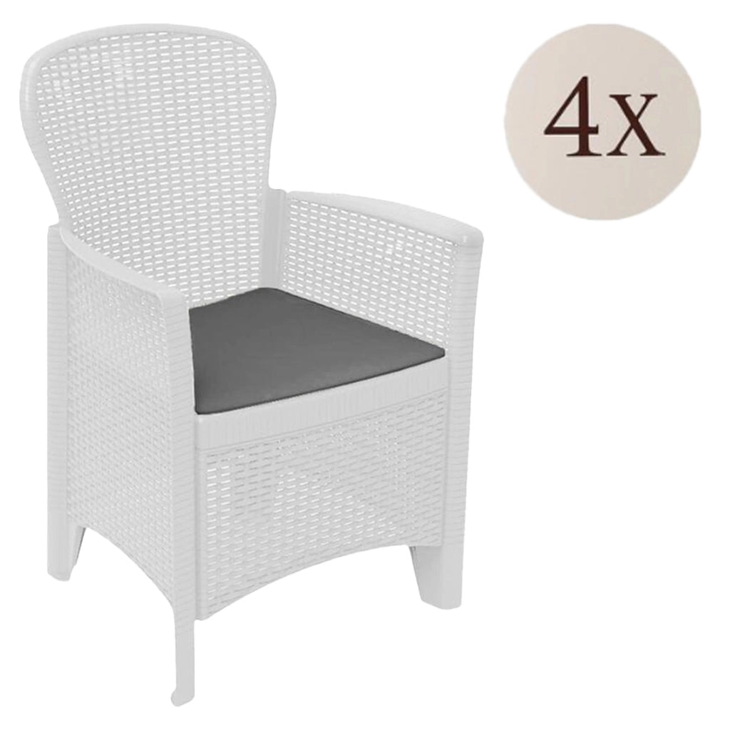 Set di 4 sedie da esterno Amilton, Seduta da giardino, Per indoor o outdoor, Con braccioli, Made in Italy, 59x57 h86 cm, Bianco