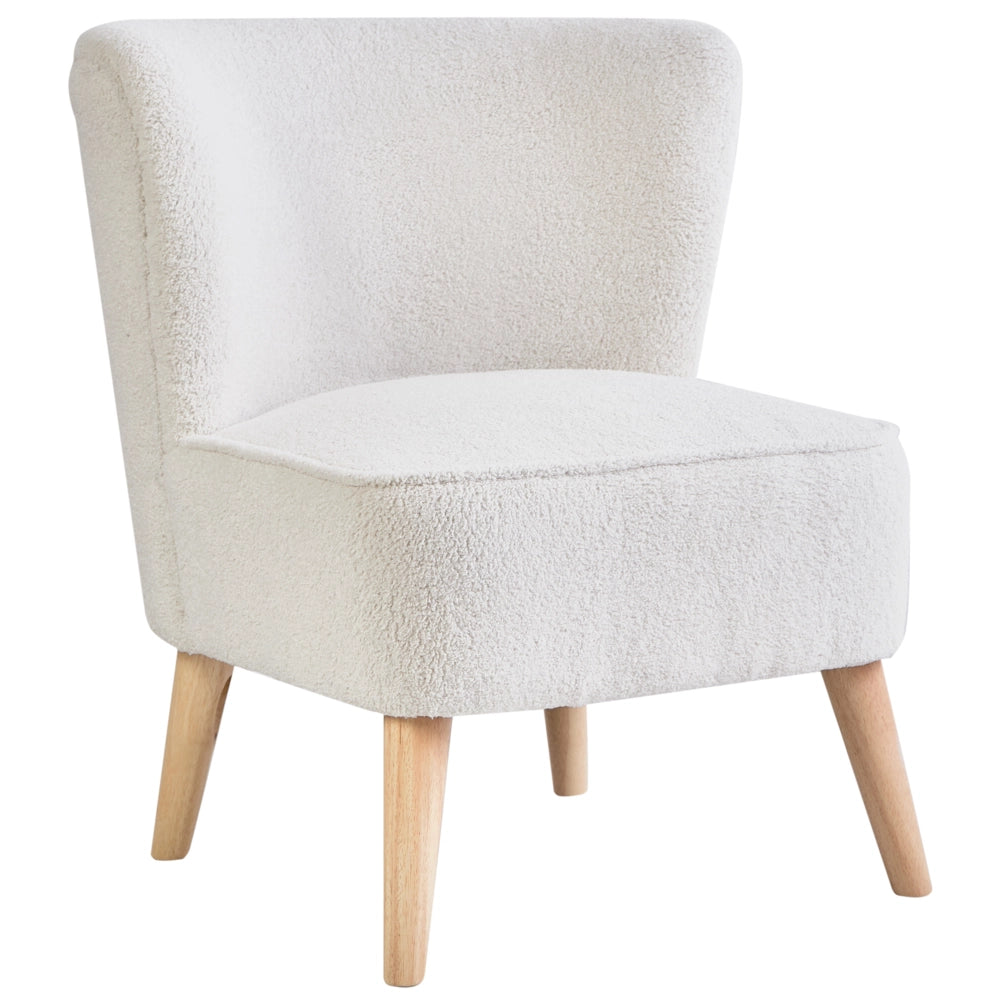 Poltrona Tessuto Boucle bianco sporco Rivestimento in gomma Gambe in legno Soggiorno senza braccioli
