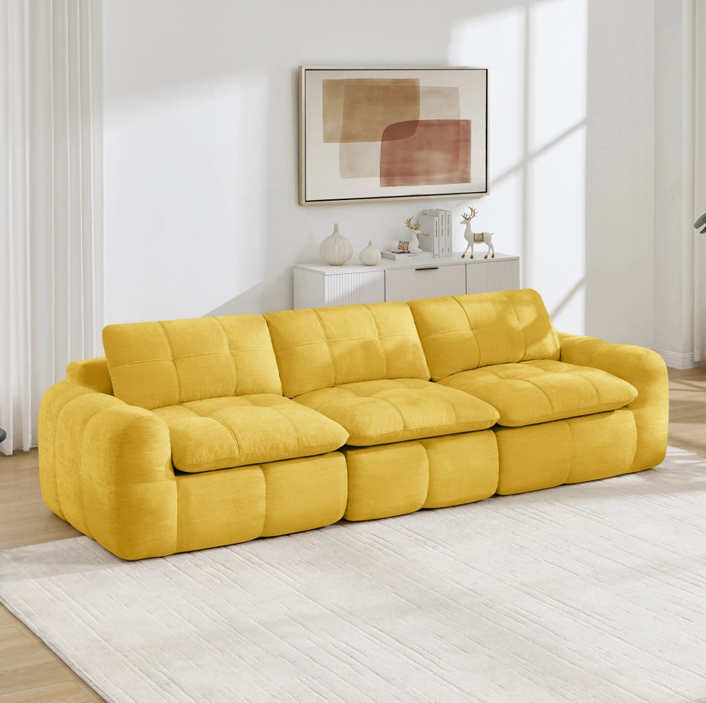 Divano modulare 3 posti senza telaio 264x97x68 cm in chenille gialla