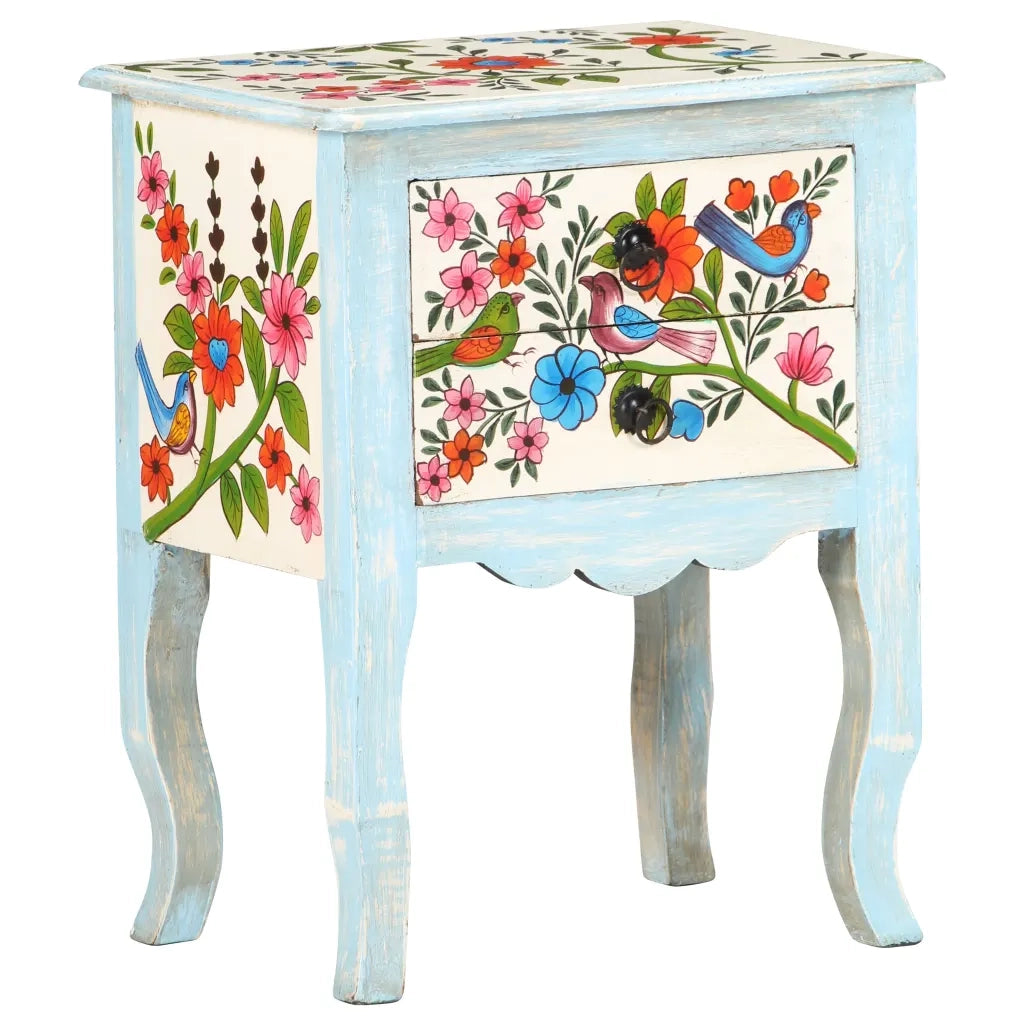 Comodino Dipinto a Mano 40x30x50 cm in Legno Massello di Mango 323541