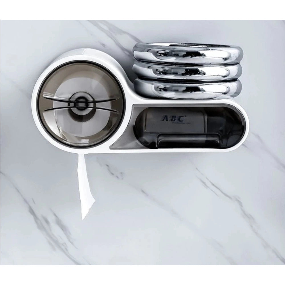 Trade Shop - Porta Rotolo Carta Igienica Con Cassetto Multifunzione Adesivo A Parete Bagno -