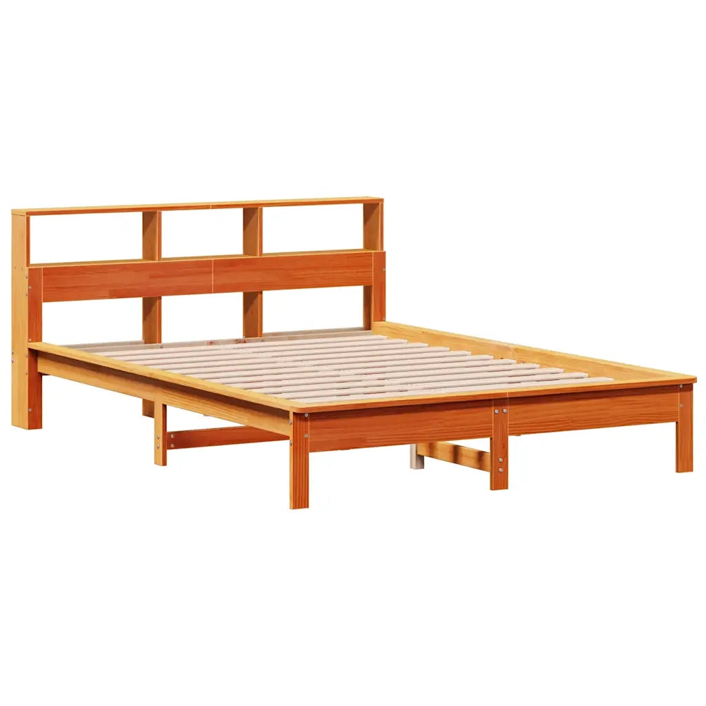 Letto Libreria senza Materasso-Struttura Letto con contenitore Marrone Cera 120x200 cm in Pino 747479