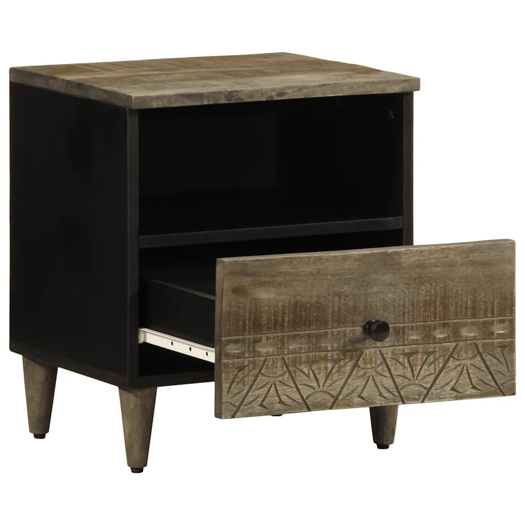 Comodino | Armadio da Notte | Mobiletto da notte Grigio Chiaro 40x33x46 cm in Legno Massello di Mango