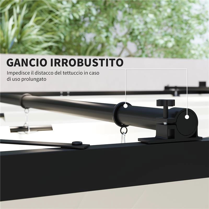 GAZEBO PERGOLA 3X3 M CON TETTUCCIO RETRATTILE 8 VITI E 8 PICCHETTI IN POLIESTERE 180G E METALLO BIANCO CREMA