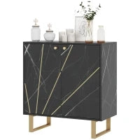 Credenza da Archiviazione con 2 Porte e Ripiano Regolabile, Piedini in Metallo, 76 x 35 x 77 cm, Marmo e Nero