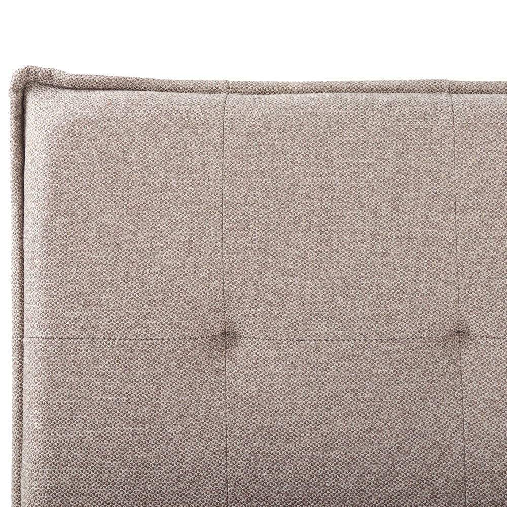Letto 180 x 200 cm rivestimento in tessuto di lino tortora e gambe nere, con testiera e struttura a doghe per la camera da letto.
