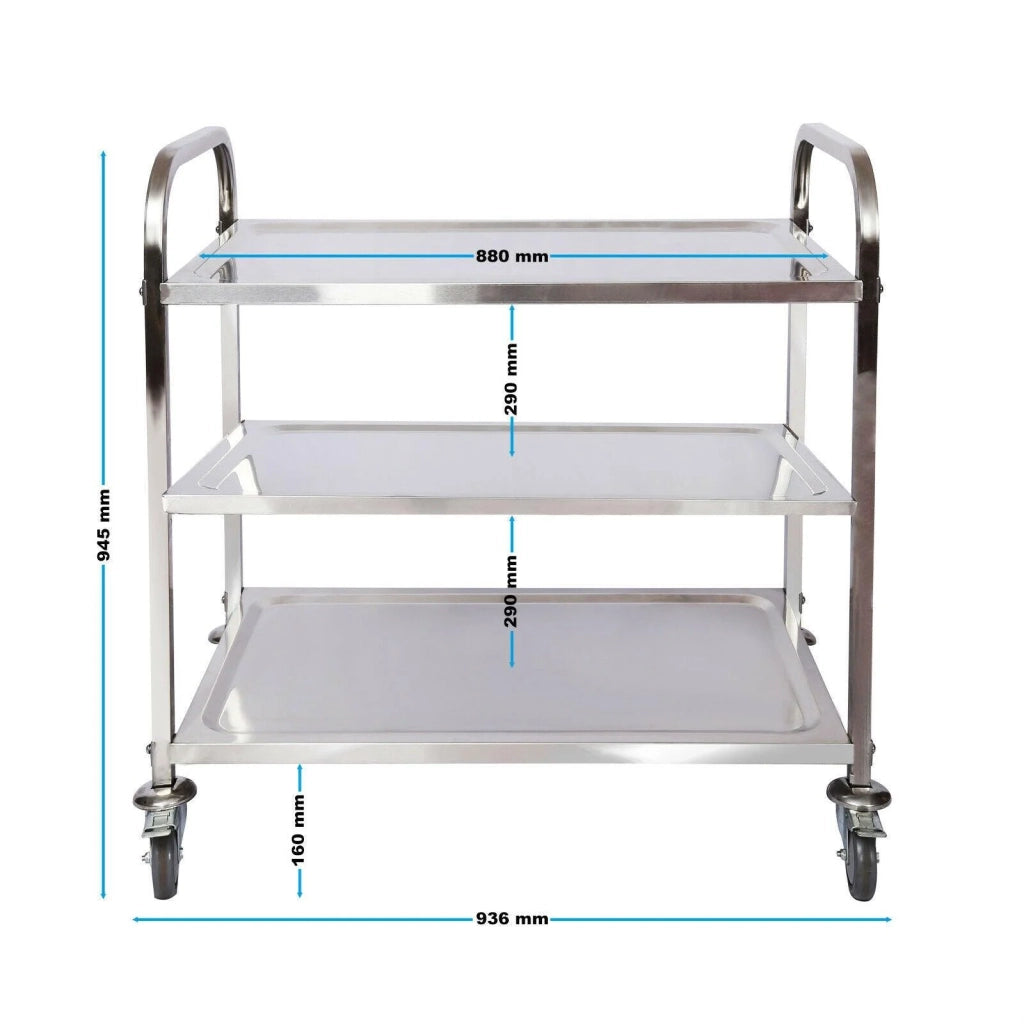 Carrello di servizio in acciaio raffinato con 3 ripiani fino a 150 kg carrello da cucina mobile acciaio inox 16_0002576