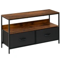 Mobile Porta TV da 47" con Cassetti Pieghevoli in Tessuto e Mensola, Mobiletto TV in Metallo e MDF, 98x29x56cm, Marrone Rustico