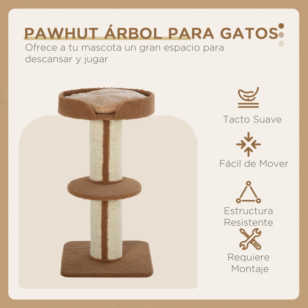 Albero per gatti a 3 livelli con piattaforma e palo in sisal ¨C zephmum ¨C 45x45x91 cm marrone chiaro