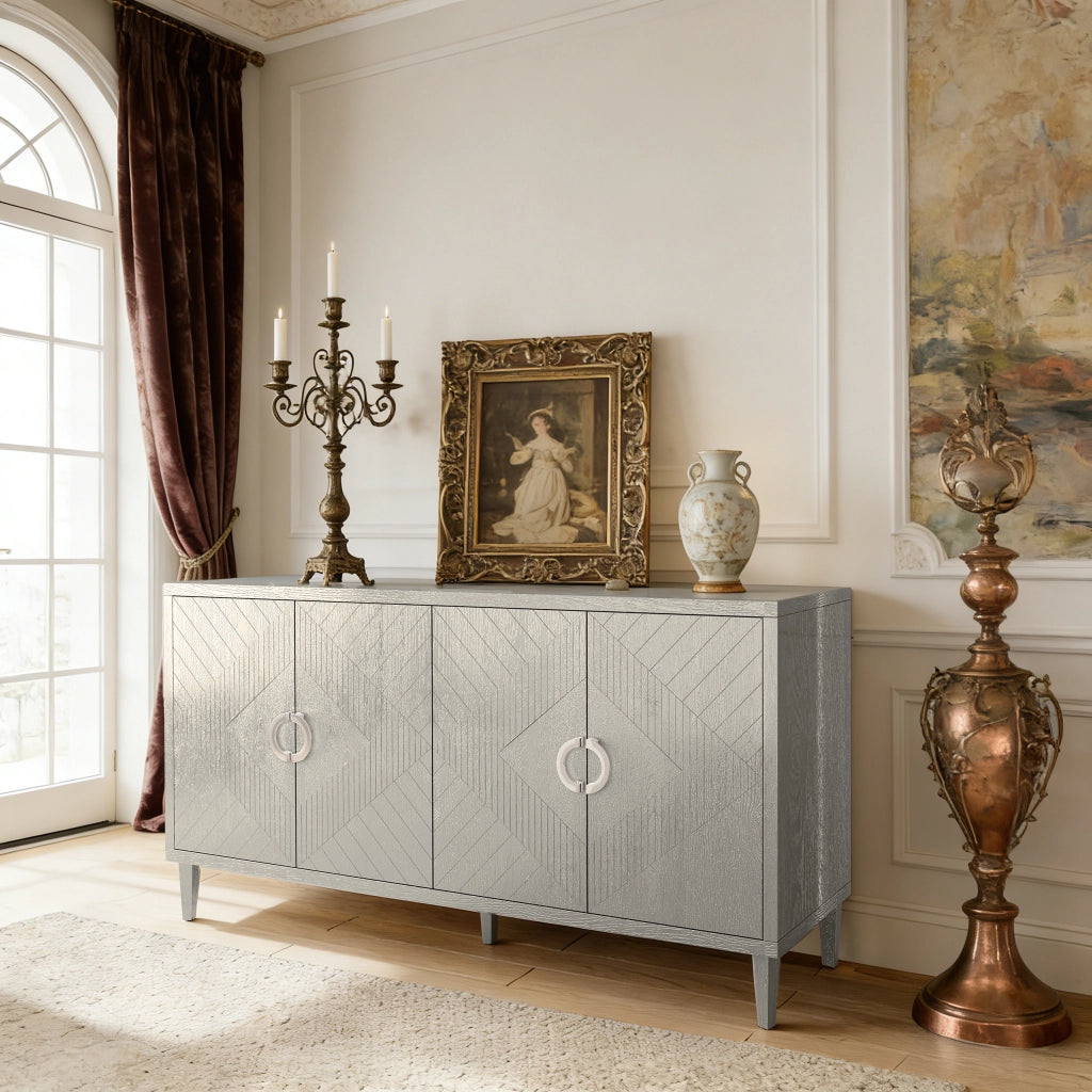 Mobile Contenitore 4 Ante con Ripiani ¨C Xylo ¨C MDF, Gambe in Pino, Champagne