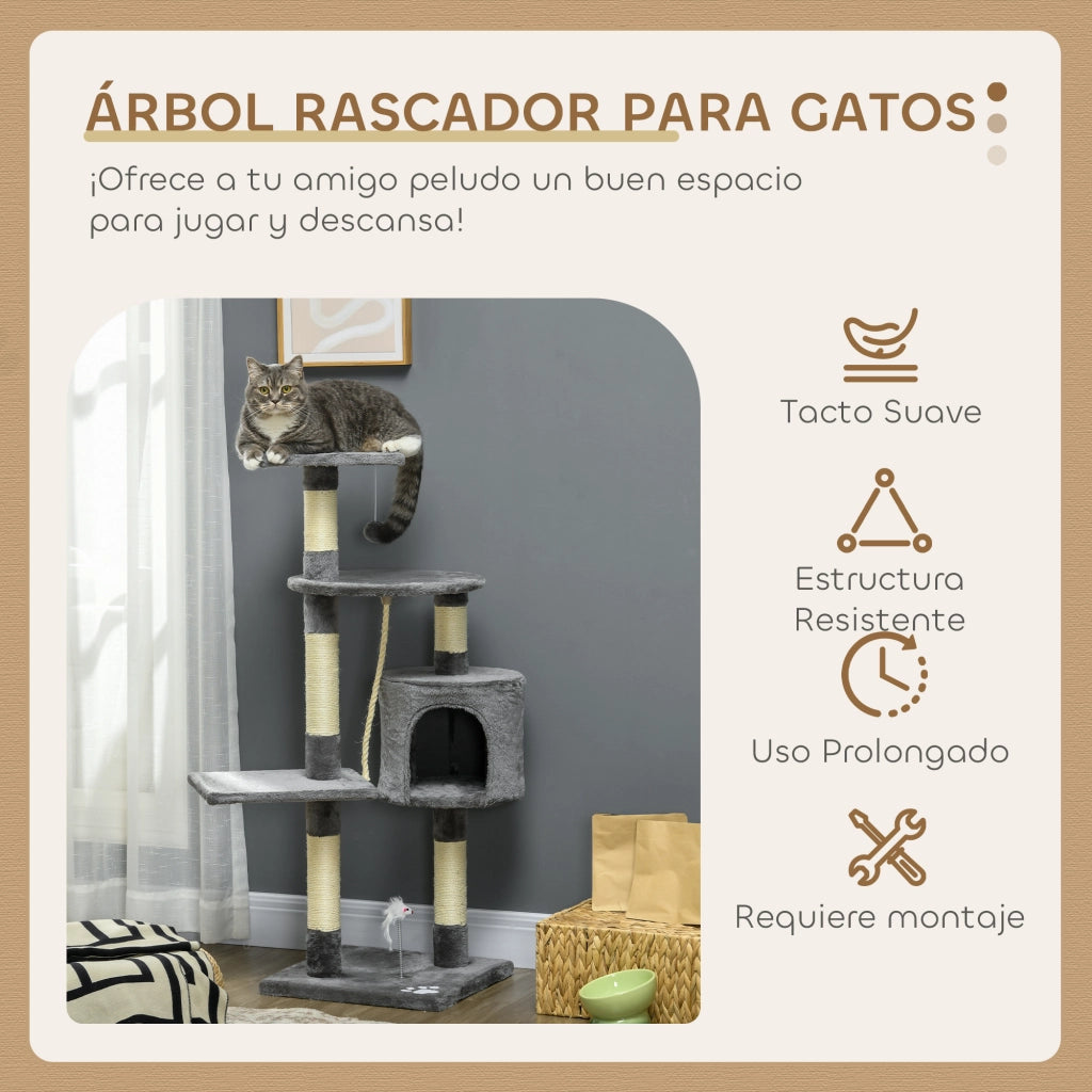 Albero tiragraffi per gatti con sisal piattaforme e giocattoli ¨C zephmum ¨C Grigio scuro 116 cm