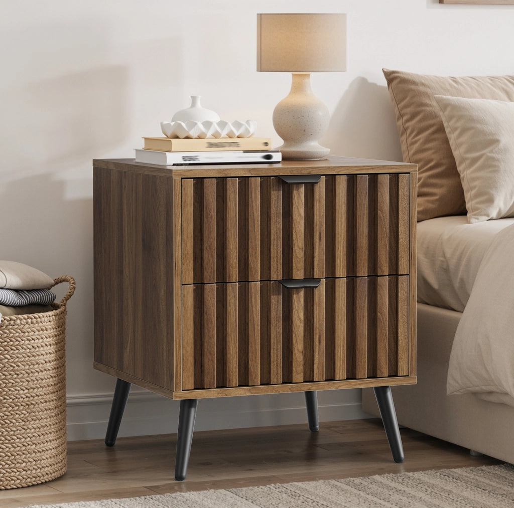 Comodino 45x40x53 cm con 2 cassetti e dispositivo antiribaltamento in MDF noce