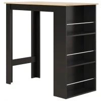 Tavolo Alto da Bar con 3 Ripiani, Struttura in Legno, Stile Moderno 112x57x106 cm Nero e Naturale