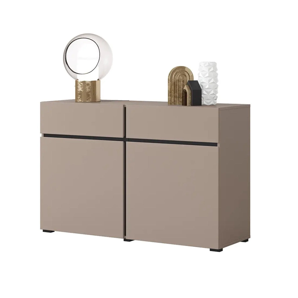 Buffet 120cm colori beige e nero collezione HAVANA. Credenza di design con 2 porte e 2 cassetti.
