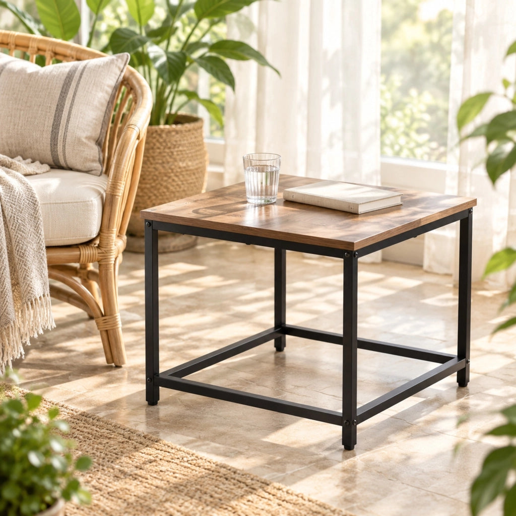 Set di 2 tavolini da caffè stile industriale 60x60x45 cm legno e acciaio