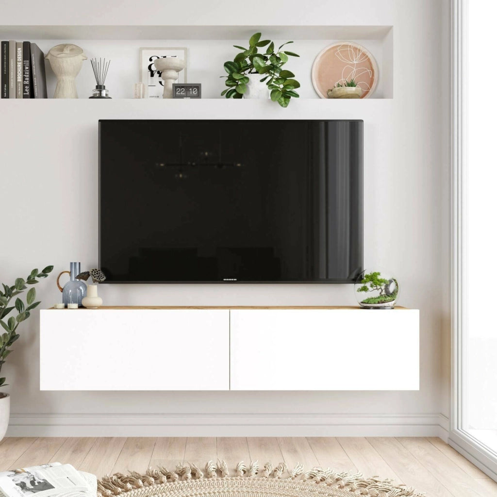 Principi, Mobile Porta tv 2 Ripiani, 140x32x29h cm Marrone Quercia