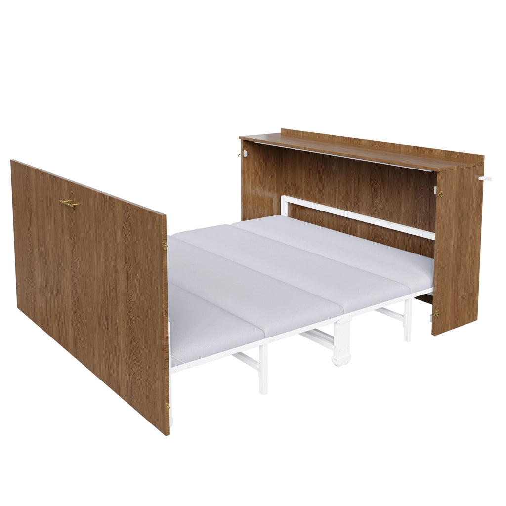 Letto a Scomparsa 140 x 200 cm; Letto Matrimoniale con Ruote Silenziose in Legno e Metallo