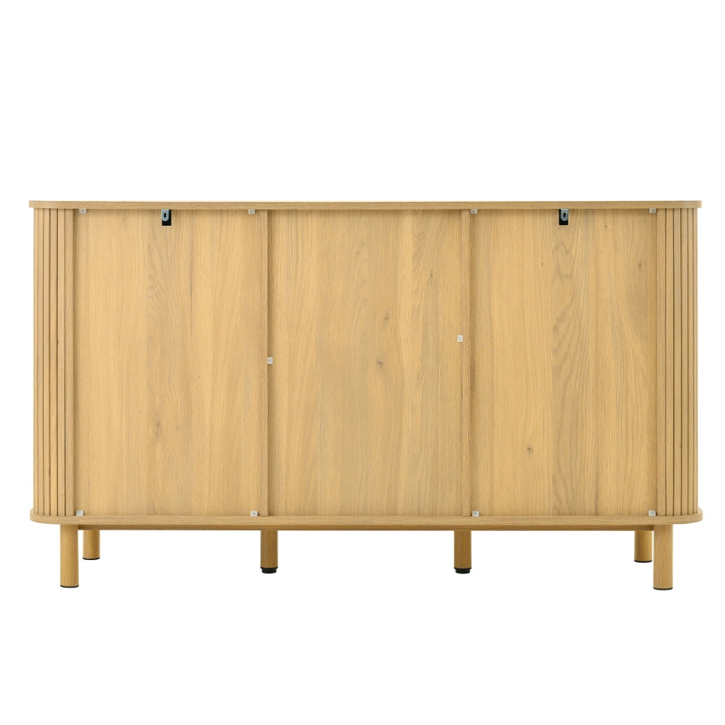 Credenza con 2 Ante in Rattan; 3 Cassetti e 2 Ripiani; Gambe in Metallo Effetto Legno; in MDF; 140??40??80 cm; Naturale
