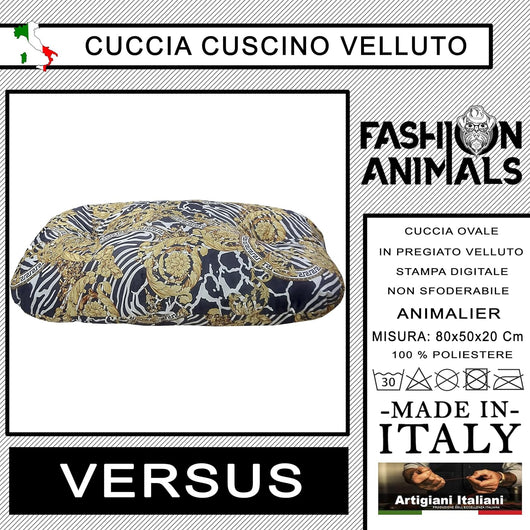 Cuscino ovale per cani e gatti - Morbido letto in velluto non sfoderabile - Letto interno dal design Animalier - Made in Italy (Versus)