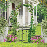 Arco da Giardino, Pergolato in Metallo con Cancello Bloccabile e Fioriere Laterali, Arco per Piante Rampicanti e Viti da Uva, Decorazione per Cerimonia Matrimoniali