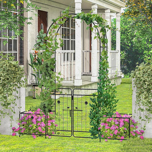Arco da Giardino, Pergolato in Metallo con Cancello Bloccabile e Fioriere Laterali, Arco per Piante Rampicanti e Viti da Uva, Decorazione per Cerimonia Matrimoniali