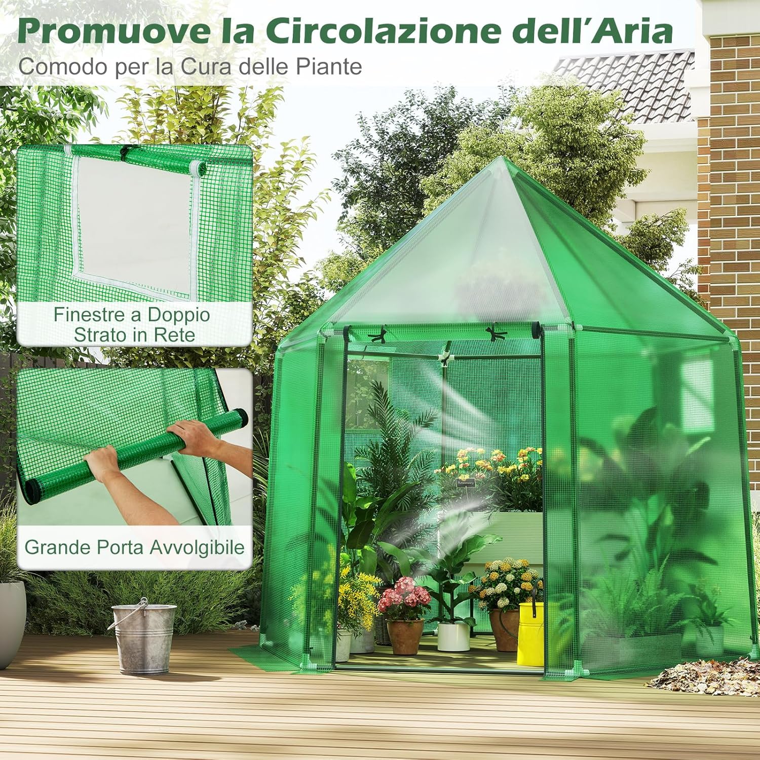 Mini Serra Portatile da Esterno per Inverno con Copertura in PE, Telaio in Metallo Anti-ruggine Rivestito in PE, Porta con Cerniera Arrotolabile e Finestre, Serra per Giardino e Cortile
