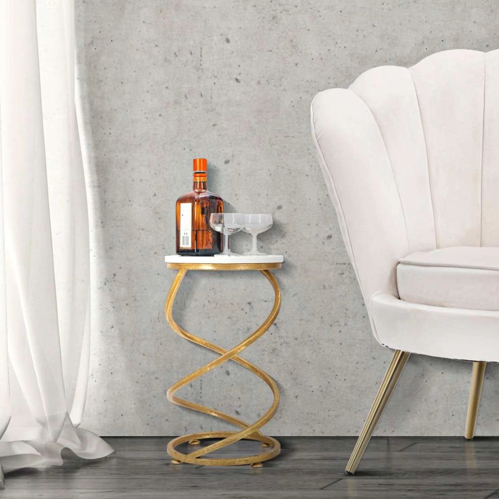 Darigana, Tavolino da Salotto Forma Rotondo, 28x28x48h cm Bianco Marmo
