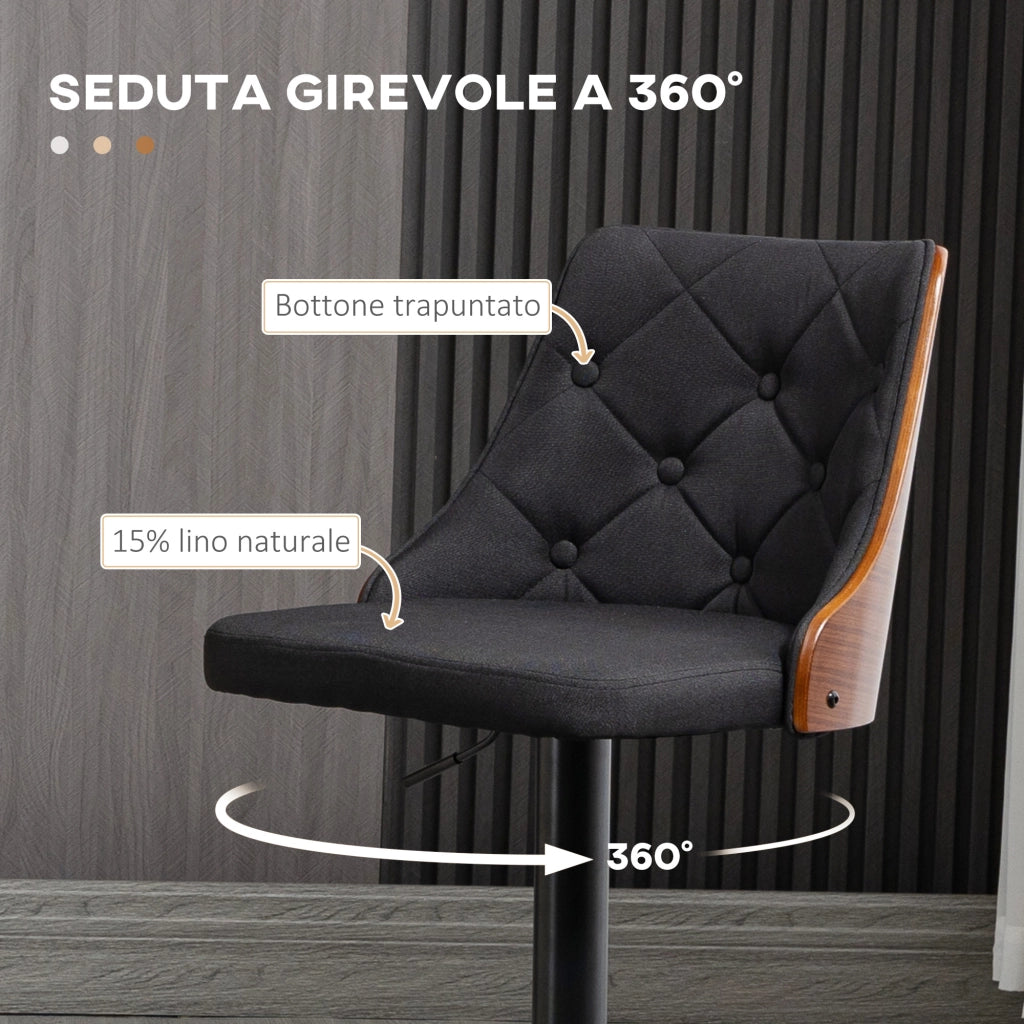 Set 2 Sgabelli da Bar Girevoli Regolabili ¨C Zephmum ¨C Nero e Noce 47.5x50x93.5-116 cm