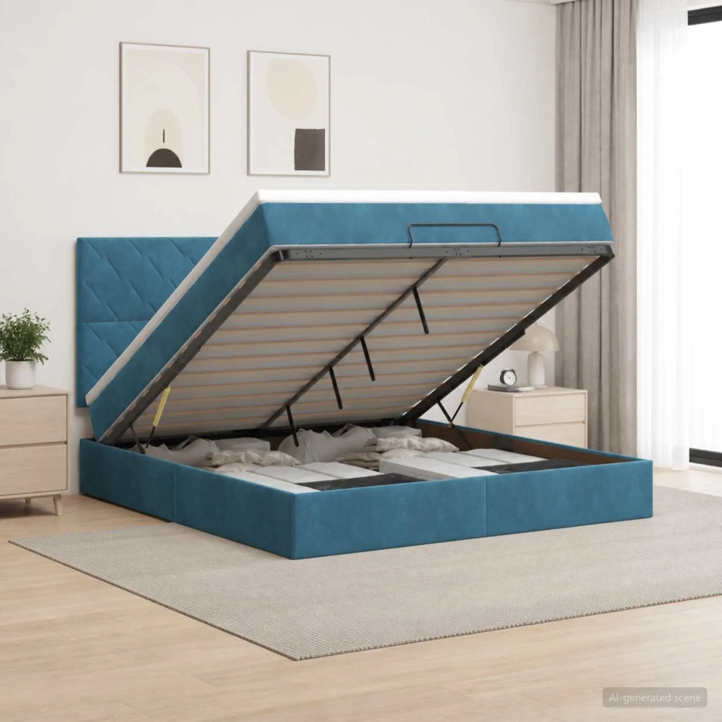 Letto Ottomano con Materasso e LED Blu scuro 140 x 190 cm 3458377