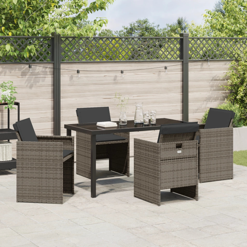 Set da Pranzo da Giardino 5 Pezzi con Cuscini Grigio Rattan Sintetico